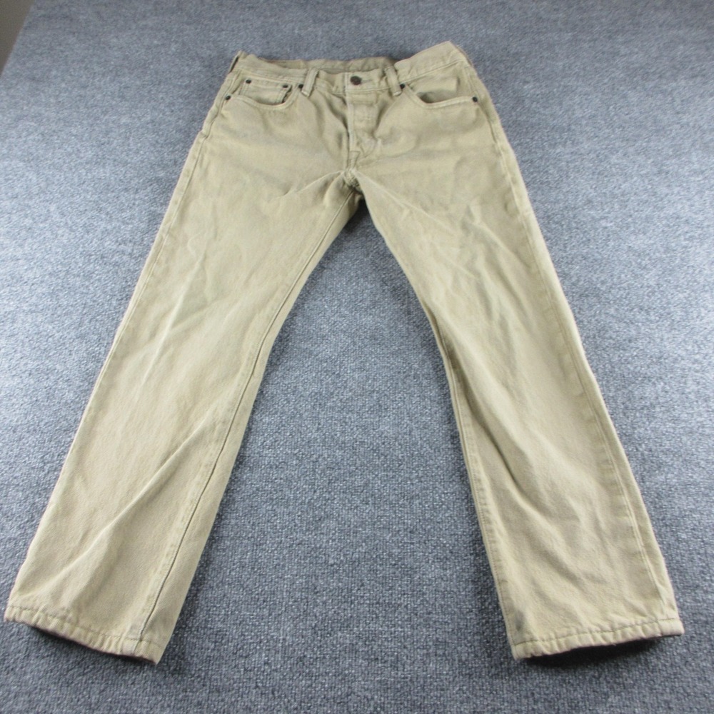 Levis 505 Jeans Mens 32x27 Beige Regular Straight Light Wash Denim Casual